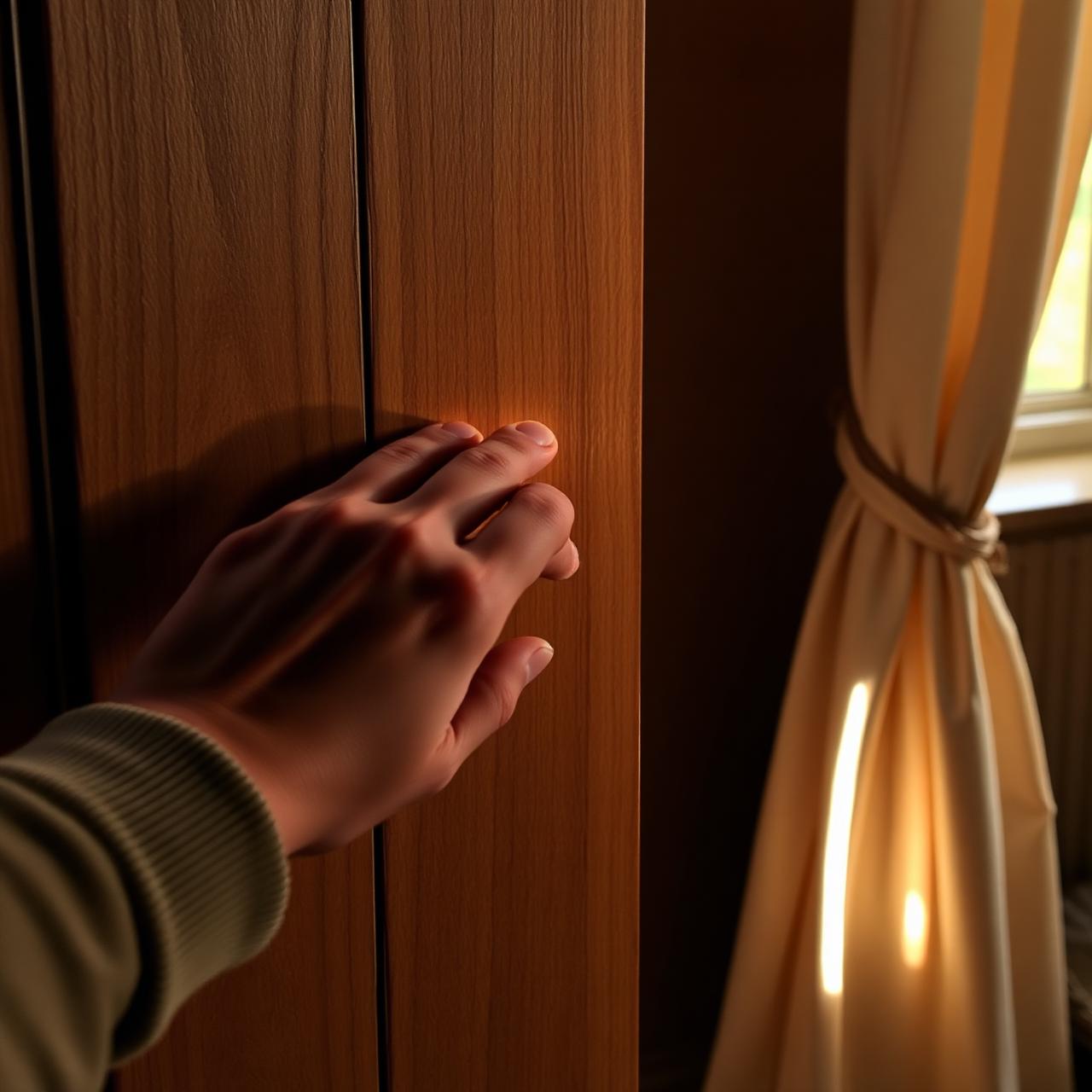 Dřevěné dveře chaloupky v podvečerním světle