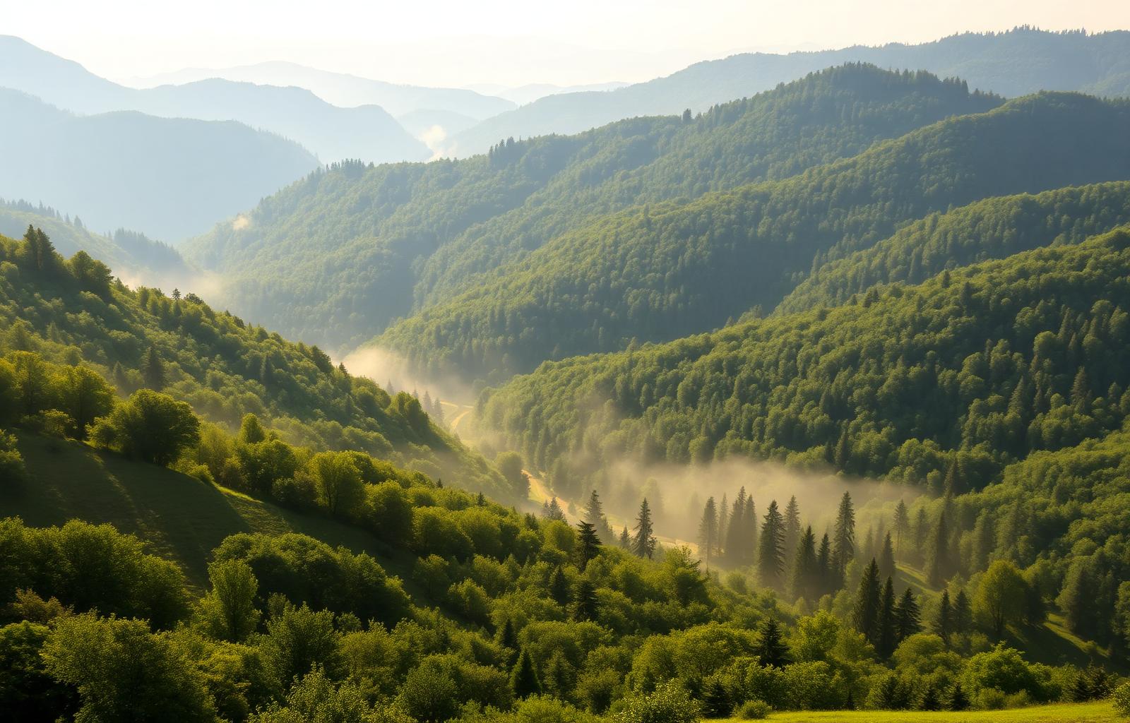 Pohled do údolí Jeseníků za ranní mlhy